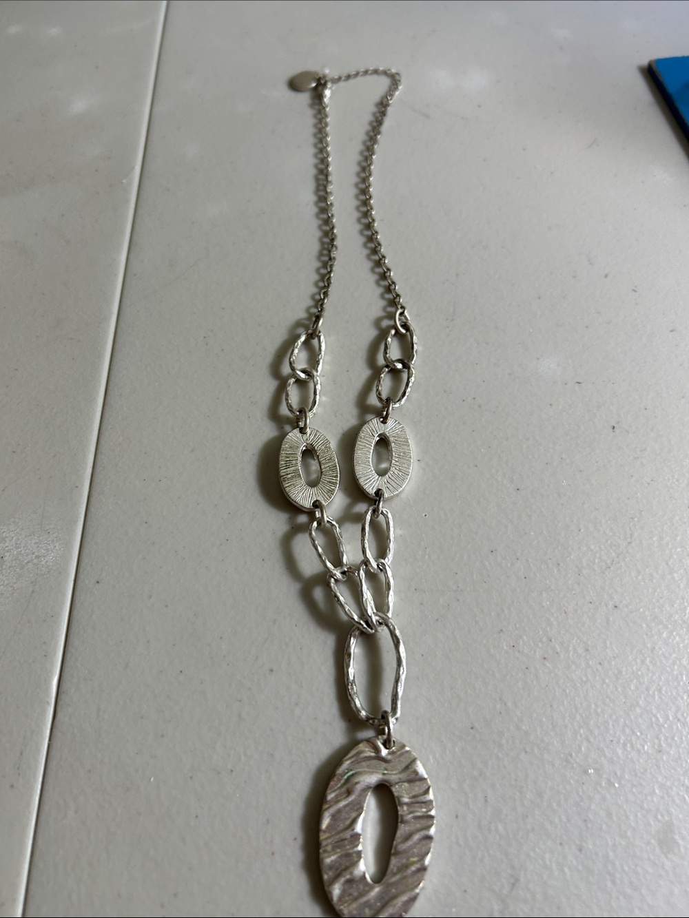 Silver Textured Oval Link Necklace - Women's Jewelry